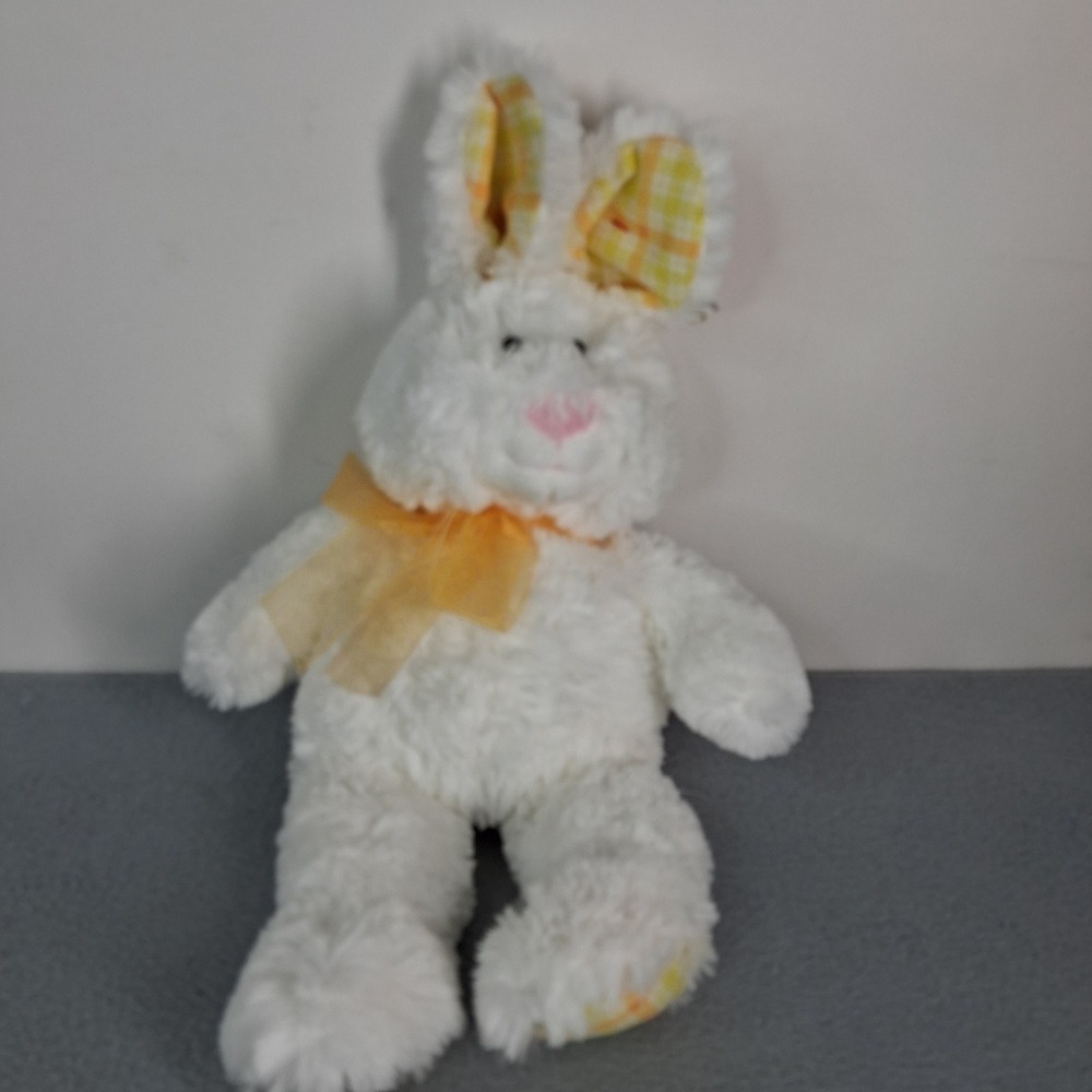 Ty Plush Harewood Bunny Rabbit White Easter Yellow Plaid Ears 12" TySilk